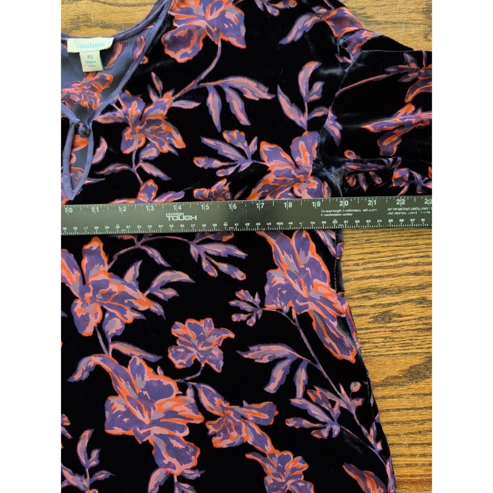 Sundance Purple Burnout Velvet Floral Vine Top Balloon Sleeve Boho Sz PS Witchy - Picture 6 of 9
